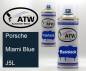 Preview: Porsche, Miami Blue, J5L: 400ml Sprühdose + 400ml Klarlack - Set, von ATW Autoteile West.